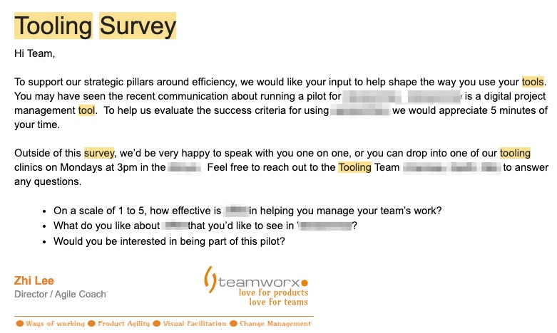 Example Tooling Survey